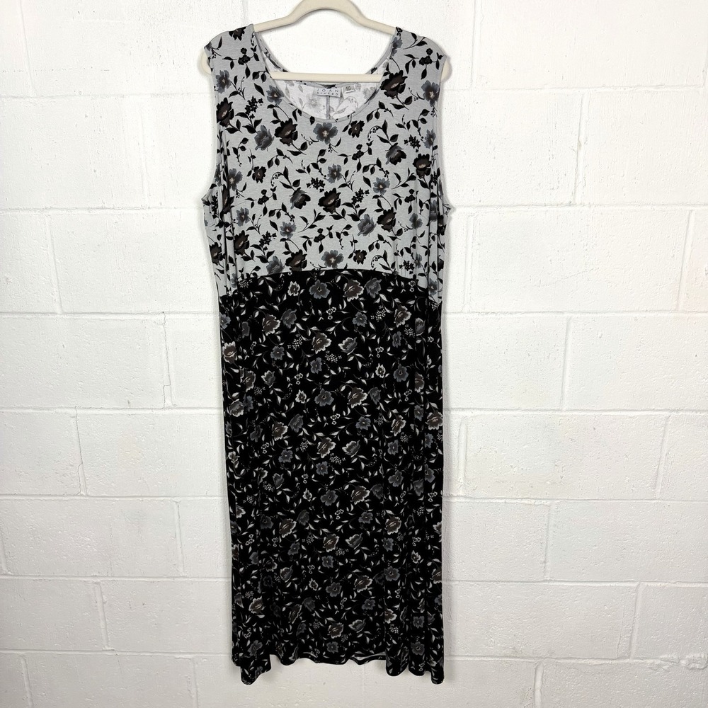 Joan Rivers Maxi Tank Dress Black Gray Floral Flowy Stretch Party Wedding SZ 2XP